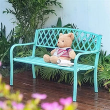 Outdoor Park Patio Seat Patio Bench with Mesh Backrest and Armrest, Durable Vintage Metal Garden Bench, Decorative Seating for 2 People - Porch Furniture Seating for
