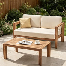 Merax 2-Piece Outdoor Acacia Wood Loveseat & Coffee Table Set