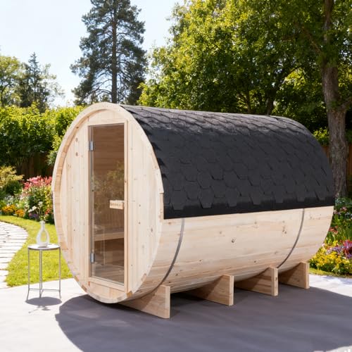 TaTalife Outdoor Barrel Steam Sauna, Backyard Pine Wood Sauna Room