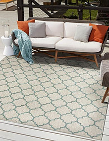 Unique Loom Outdoor Trellis Collection Area Rug - Trellis (Square 13' 0" x 13' 0", Gray/ Ivory)