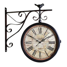 Outdoor Wall Clock Hanging Retro Double Sided Battery Powered Metal Mount Vintage Garden Coffee Bar Decoration Round Station for Indoor and Outdoor Home Garden Unique Wall Clocks