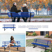 Outdoor Garden Bench, Cast Iron Metal Frame Patio Park Bench with Backrest, Portable Expanded Metal Black Bench, Commercial-Grade Outdoor Seating for Lawn, Patio, Park, Yard, Garden (Blue, 6FT/72')