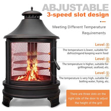 2-in-1 Fire Pit with Grill, Outdoor Chiminea Fireplace for Patio Backyard, Retro Look, 360° Sparks Protection Net, 3-Level Adjustable Grill, Stable Tripod