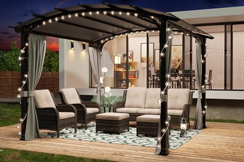 MeetLeisure Meetleisure 11'x11' Outdoor Pergola with Sidewalls - Arched Top Outdoor Pergola with Metal Steel Frame and Textilene Top Canopy, Ideal for BBQ Party & Family Gathering, Grey Top