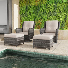 MeetLeisure 5 Piece Outdoor Patio Furniture Set Wicker Conversation Bistro Set Swivel Rocking Chairs with Side Table and Ottomans for Backyard, Porch, Deck(Mixed Grey/Beige)