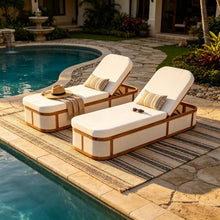 Merax Acacia Wood Chaise Lounge Set of 2, Outdoor Recliner Chair with 3-Position Adjustable Backrest, Water-Resistant Curved 2-Fold Cushion for Patio Poolside