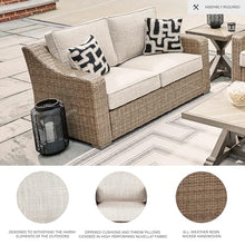 Signature Design by Ashley Beachcroft Outdoor Loveseat with High-Performance Nuvella Cushions, Resin Wicker on Rust-Resistant Aluminum Frame for Patio Seating, Beige