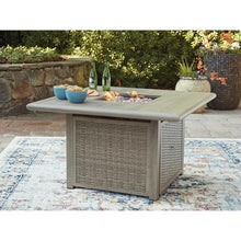 Signature Design by Ashley Haven Retreat Casual Weather Resistant Outdoor Fire Pit Table with 50,000 BTU Burner, Beige
