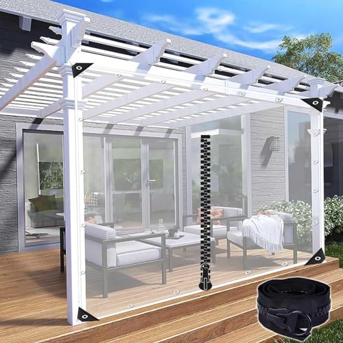 Waterproof Transparent Tarpaulin Side Panels for Gazebo,PVC Plastic Tarpaulin,Outdoor Clear Tarp Curtains with Zip,Pergola Porch Carport Partition Curtains,with Grommets,W×H-3 * 3.0m(9.8 * 9