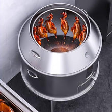 Smokers Barrel Grill Made of Stainless Steel with Thermometer and Middle Door for Travel Camping Picnic Patio Backyard 360° Circular Hanging Oven Portable Charcoal BBQ