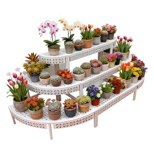 Laohucai 3 Tier Plant Stand Flower Pot Rack Garden Display Shelf Flower Pot Holder Storage Rack Heavy Duty Display Planters Organizer Indoor Outdoor for Patio Garden Balcony Patio Yard(White)