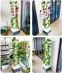 Hydroponics Tower, Soilless Cultivation Growing System, with Water Pump, Nest Basket, Sponge and Movable Water Tank, for Herbs, Fruits and Vegetables,Grey,10 Layers