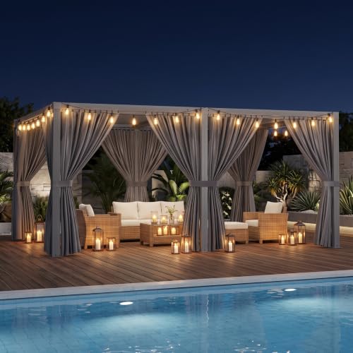 ADRERIC Louvered Pergola 12'x16' Outdoor Pergola with Roof, Heavy Duty Aluminum Frame & Waterproof Curtains, Hardtop Gazebo with Adjustable Louvers for Patio, Deck and Backyard, Gray