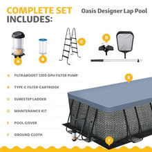 Funsicle Oasis Designer Lap 18' x 9'x 52" Rectangular Above Ground Swimming Pool, with FiltraBoost 1200 GPH Filter Pump, Ladder, Maintenance Kit, Cover, Ground Cloth & Repair Patch, Dark Herringbone