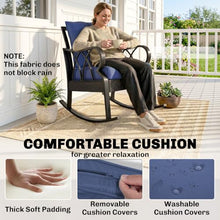 Outsunny 2 Piece Outdoor Wicker Rocking Chair Padded Cushions Aluminum Blue