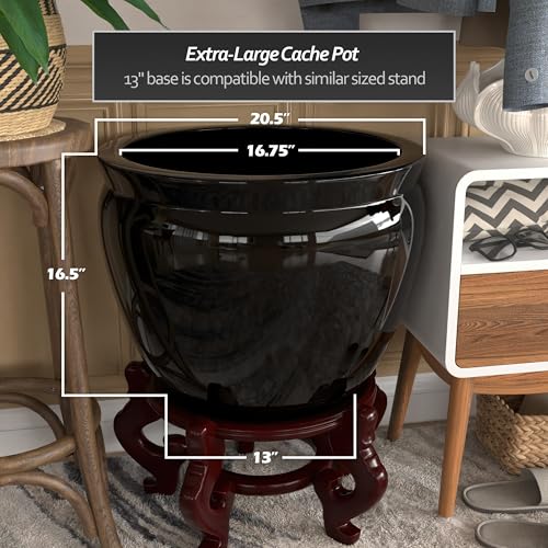 Red Lantern Large 20" Porcelain Fishbowl Planter Black