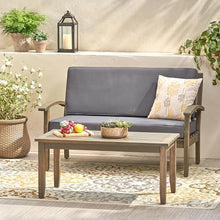roomfitters Peyton Outdoor Loveseat and Coffee Table Set, Patio Seating Furniture Set for Porch or Garden, Dark Grey