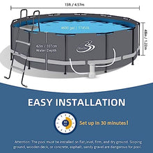 BlueBay Above Ground Swimming Pool Set 15ft x 48in with 1000 GPH Filter Pump, Cover, Ladder, Maintenance Kit Gray Frame