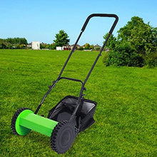 JOMRTS 12-Inch Push Reel Lawn Mower, Home Yard Weeder with Grass Collector, Green