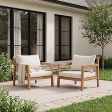 Christopher Knight Home Pablo Acacia Wood Lounge Chair Outdoor Set of 2 with Removable Cushion, Solid Wood Patio Accent Chair with Cushion, Patio Furniture Set Sofa Chair, Light Teak+Beige