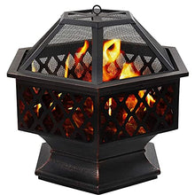 Fire Pit Metal Outdoor Wood Burning Firebowl Fireplace with Spark Screen Retardant Mesh Lid and Poker for Outside Backyard Deck
