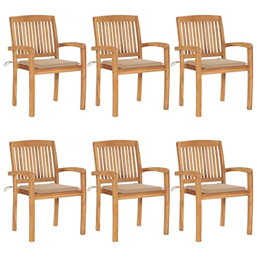 ZQQLVOO Stacking Patio Chairs with Cushions 6 pcs Solid Teak Wood, Outoor Bar Height Stools, Outdoor Dining Chair, Patio High Top Bar Height Stool Chairs for Home Entertaining
