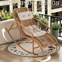 Chinese-Style Lazy Garden Leisure Rattan Rocking Chair, Anti-Tipping Design, Suitable for Leisure Areas Such as Garden Balconies Comes with an Extended Cushion.(Green,161 * 79 * 64cm)