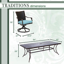 Hanover Traditions 9-Piece Outdoor Dining Set with 8 Cushioned Swivel Rocker Chairs and 42" x 84" Table Blue