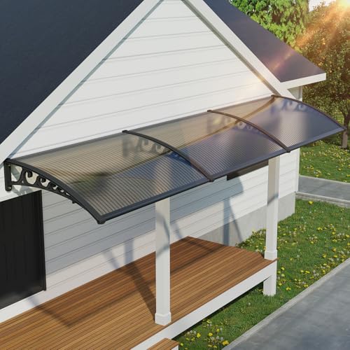 NEBAIKA Awning for Door Entrance 60x95 – Upgraded Seamless Integrated Polycarbonate Window Awnings Exterior with ABS Bracket, UV Protection Rain & Snow Over Door Awning for House Patio Porch