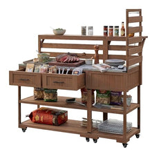 Roomfitters Garden Potting Bench with Wheels, Extra Wide Outdoor Potting Table and BBQ Prep Station, Storage Shelves, Brown
