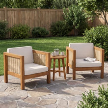 Christopher Knight Home Outdoor Club Chairs Set of 2, Acacia Wood Patio Chairs with Wicker Armrests and Beige Cushions, 400 lbs Capacity, Modern Lounge Seating for Patio, Deck, Garden, Poolside