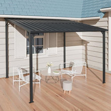 8x10 FT Wall-Mounted Galvanized Steel Pergola with Metal Roof, Heavy Duty Outdoor Patio Cover, Reinforced Support Columns, Sloped Drainage Roof, Backyard Shelter for BBQ, Garden, Lounge Area