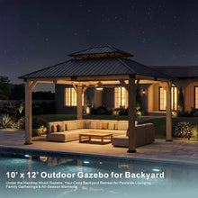 Wood Gazebo 10' x 12', Cedar Gazebo with Hardtop Galvanized Steel Double Roof, Permanent Pavilion with 4.72" Thickened Wooden Posts for Poolside, Patio, Backyard, Garden and Deck