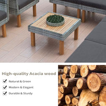 Merax Outdoor Patio Furniture Sets, Free Combination Rattan Sofa with Wood Tabletop, 9-piece, Grey