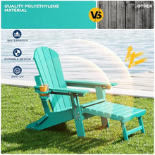 Costaelm Paradise Folding Adjustable Adirondack Chair with Retractable Footrest and Cup Holder (Set of 2), Turquoise