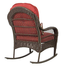 Outdoor Wicker Rocking Chair with Soft Cushions Wide Armrest Tall Backrest Lean Back Relaxing Lounging Comfort Weight Capacity of 250 LBS Great for Any Backyard Patio Porch Lawn Or Garden Use