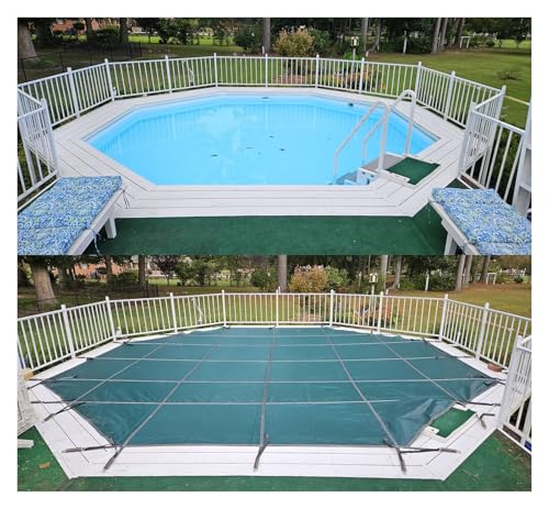 WAHHWF Outdoor Deck Pool Safety Cover Round, 13 15 18 22 24 26 28 29 30 32 Ft Extra Large Winter Heavy Duty Inground Swimming Pool Safety Covers Green Mesh, Custom Size(32.5ft)