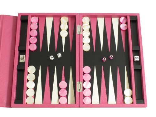 Zaza & Sacci Travel Backgammon Set 15" Leather Case Pink