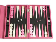 Zaza & Sacci Travel Backgammon Set 15" Leather Case Pink