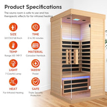ToTibuy Indoor Far Infrared Sauna Canadian Hemlock Single Person Spa Wood Color