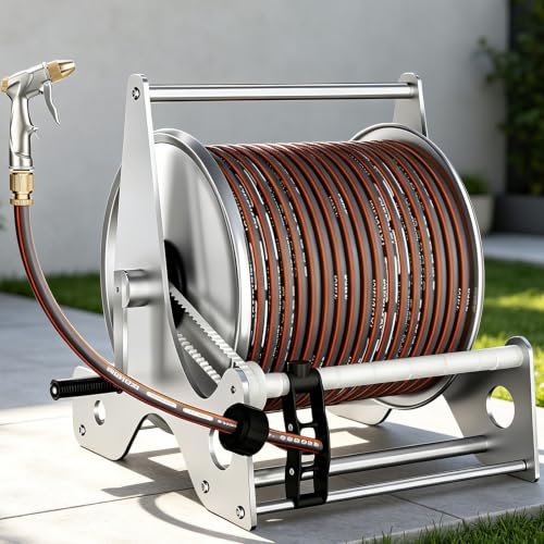 40m Capacity Stainless Steel Garden Water Hose Reel Rack-50mHose