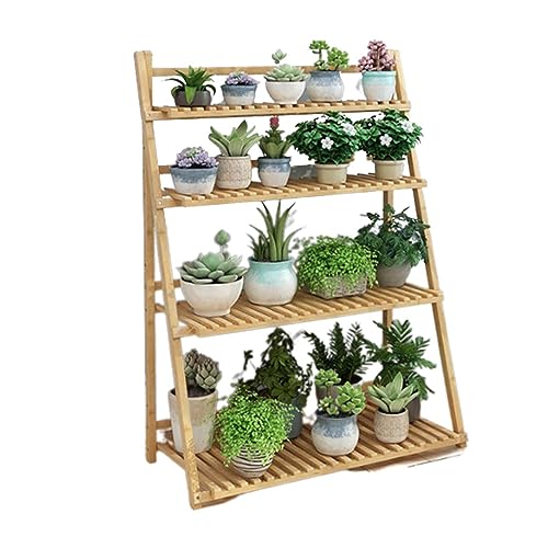 ZOCWJK Ladder Plant Stand 4Tier Wooden Planter Holder Flower Pot Display Shelf for Home Patio Lawn Garden Balcony Plant Stand Indoor,Log Color-100cm