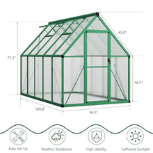 CABIHOME 8x12 FT Outdoor Greenhouse, Polycarbonate Greenhouse with Roof Vent and Ground Nails, Aluminum Large Walk-in Green House w/ Lockable Push Door for Outdoor Garden (Green, 6x9 FT)