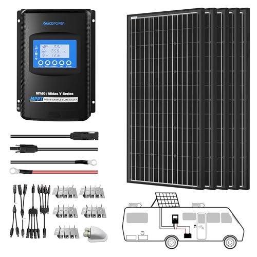 ACOPOWER 500 Watts 12 Volts Monocrystalline Panel Solar RV Kits 5PCS 100 Watts with 40A MPPT LCD Charge Controller/Mounting Brackets/Y Connectors/Solar Cables/Cable Entry housing