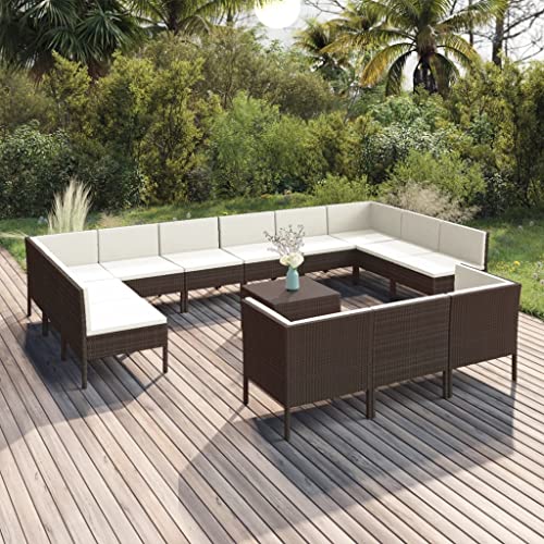 VIHHQGC 14-Piece Garden Lounge Set Brown Modern Design Weather-Resistant PE Rattan with Removable Waterproof Cushions for Outdoor Patio Balcony Seating Arrangement