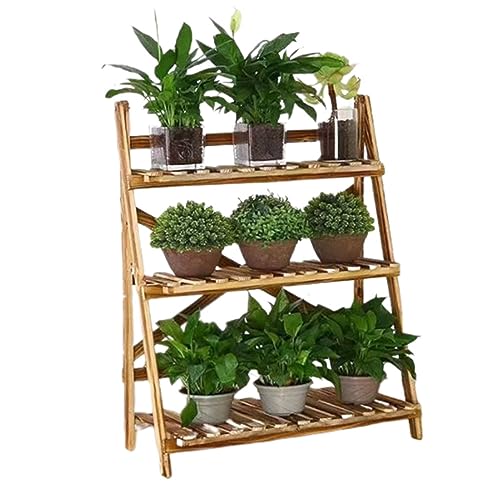 Household Simple Plant Trellis Folding Wooden Flower Rack Multi-level Indoor Balcony Ladder Flower Pot Stand Floor-standing Plant Storage Shelf Modern Rustic Ladder Frame For Garden Living Room