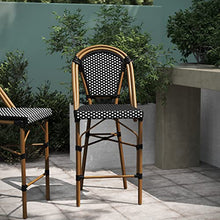 EMMA + OLIVER Black/White PE Rattan Bistro Bar Stool, 2-Pack