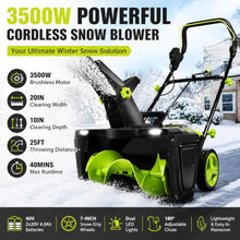 40v Cordless Snow Thrower, 3500w Brushless Motor, 20" Path 4batteries