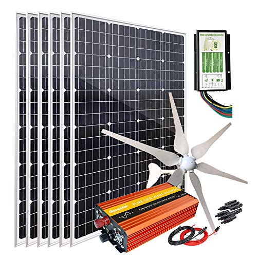 1120W 24V Solar Panel Wind Turbine Generator Kit with 400W Windmill + 6pcs 120W Mono Solar Panel + Hybrid Charge Controller + 1000W Peak 2000W Power Inverter