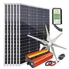 1120W 24V Solar Panel Wind Turbine Generator Kit with 400W Windmill + 6pcs 120W Mono Solar Panel + Hybrid Charge Controller + 1000W Peak 2000W Power Inverter
